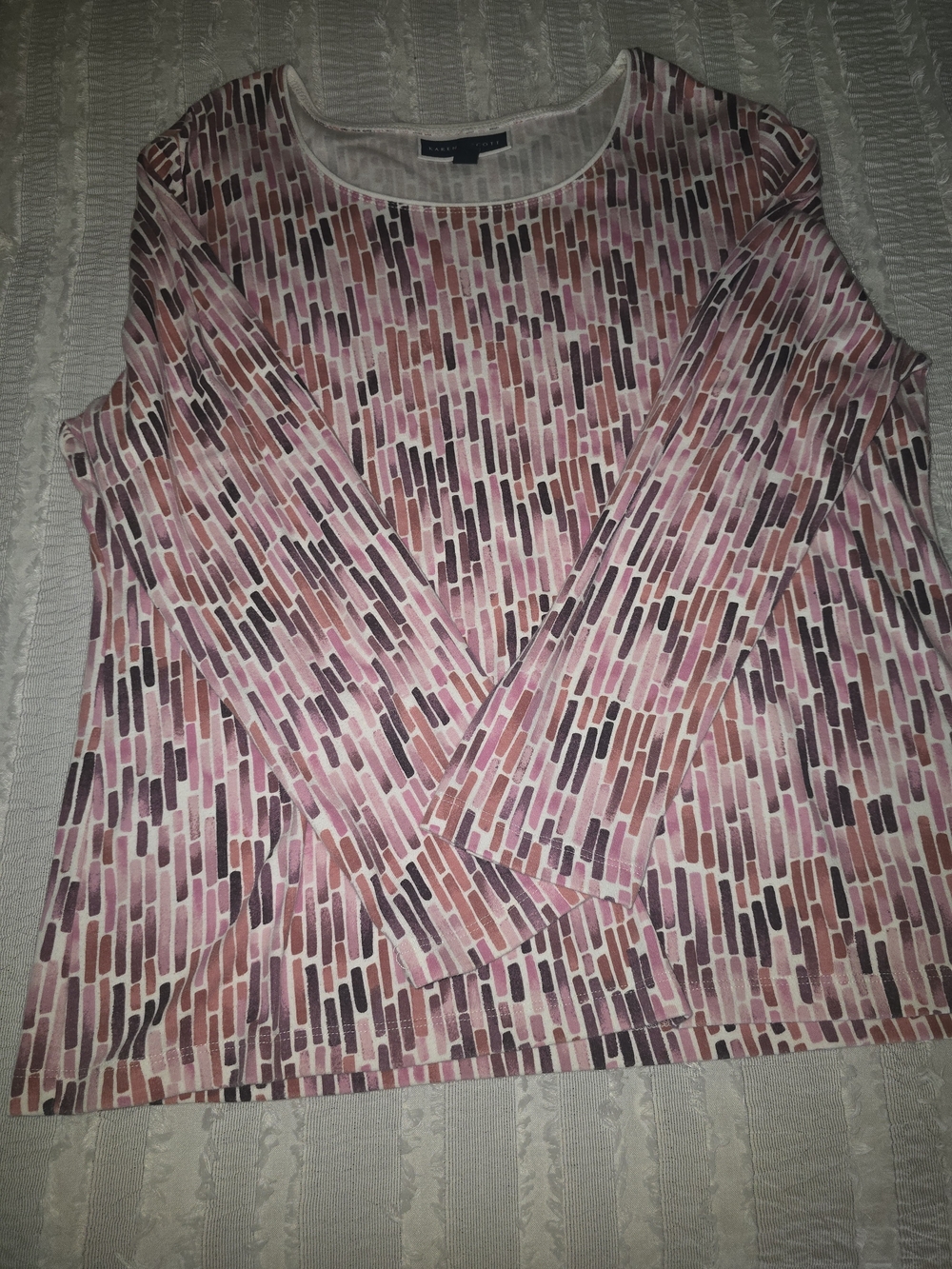 Karen Scott Pink and Brown Abstract Brick-Print Long Sleeve Top